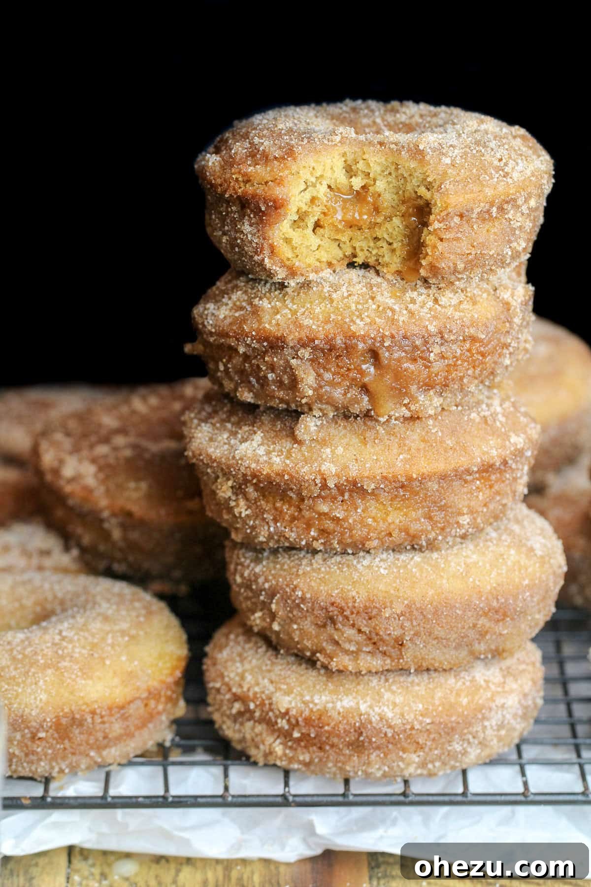 Delicious Caramel Apple Cider Donuts arranged on a cooling rack, ready to be enjoyed.