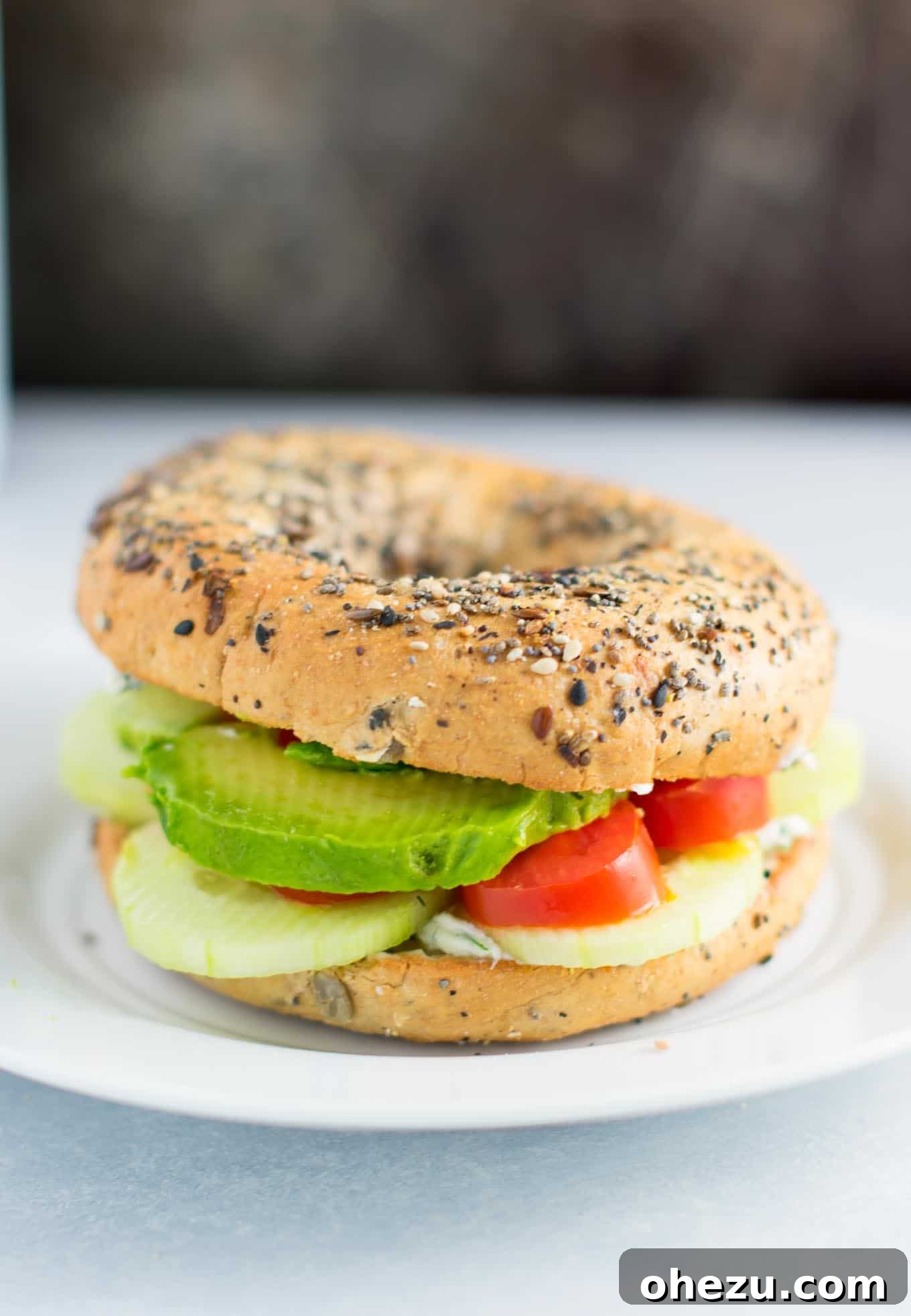 Everything-Spiced Veggie Delights with Garlic Dill Cream Cheese 2 Everything Bagel Veggie Sandwiches with Garlic Dill Cream Cheese - a delicious vegetarian breakfast or lunch option