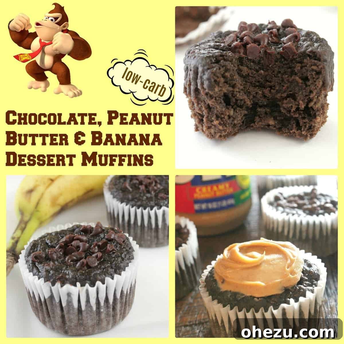 Low Carb Cocoa Banana Bliss Muffins 2 Delicious Cocoa Banana Low Carb Dessert Muffins with Peanut Butter - Guilt Free!