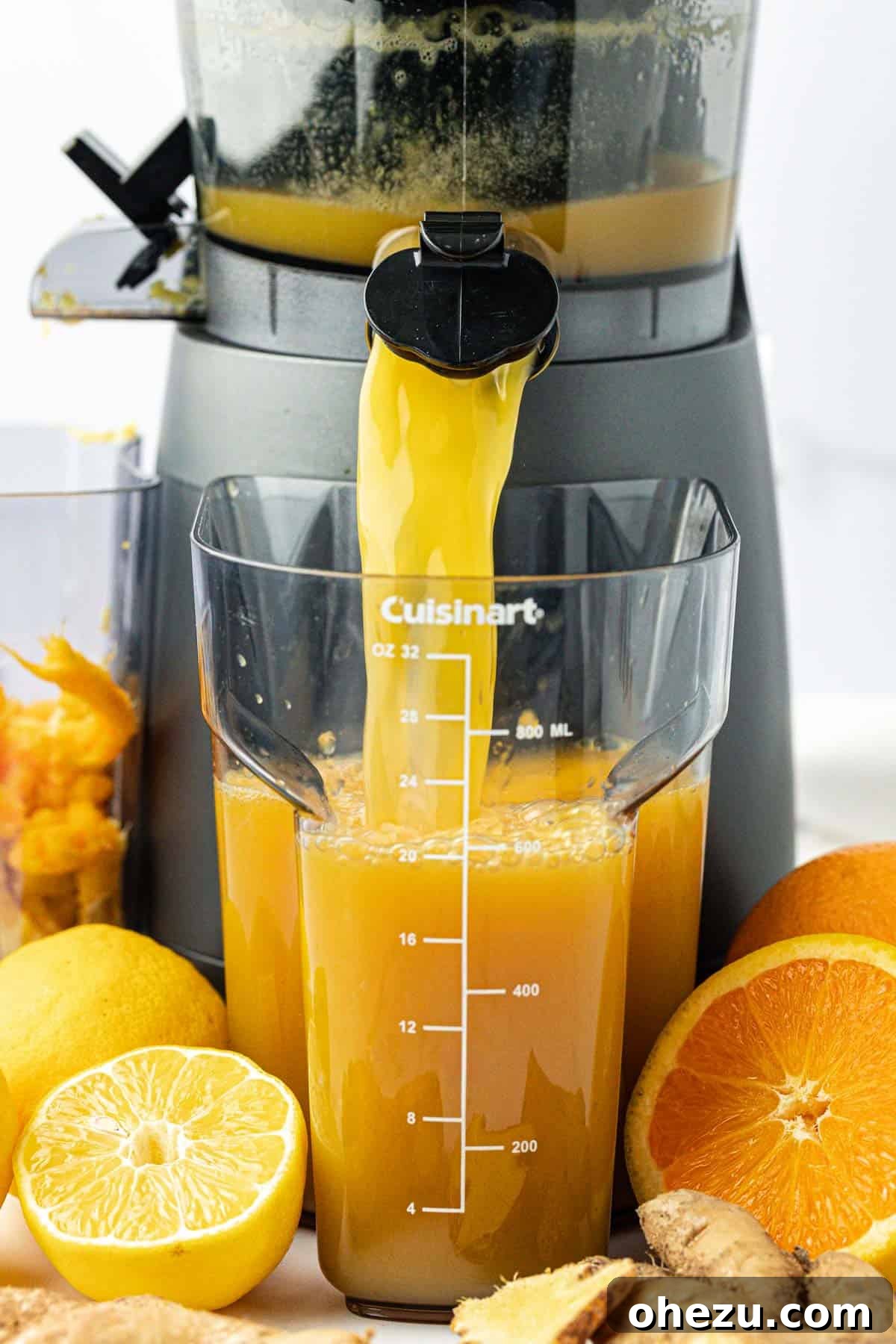 A small glass bottle filled with freshly juiced immunity shot, vibrant and refreshing.