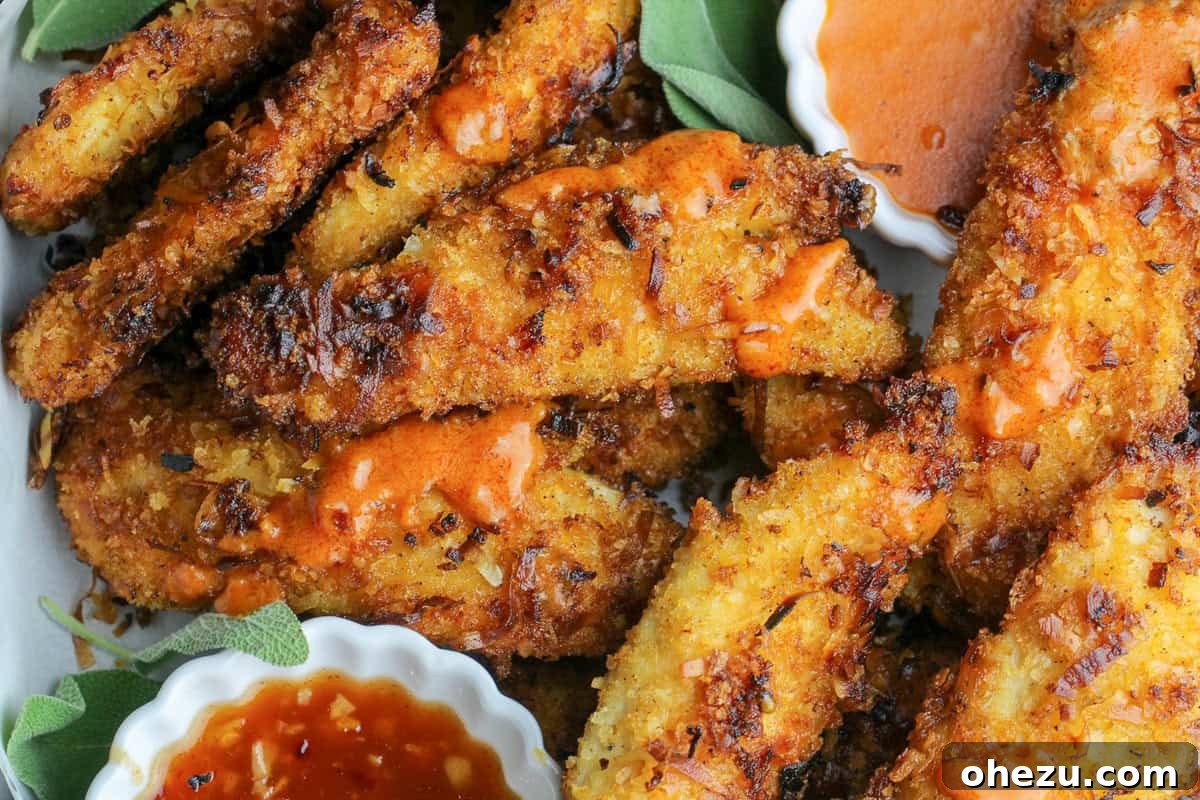 Spicy Coconut Chicken Tenders arranged on a platter