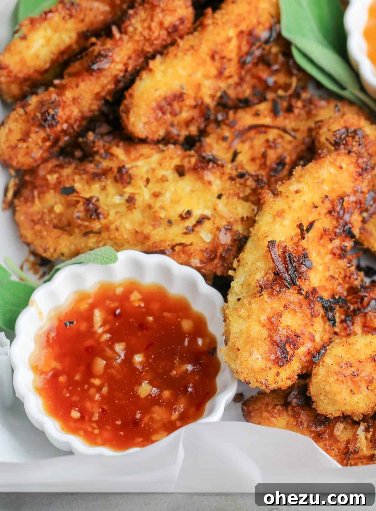 Spicy Coconut Chicken Tenders ready to serve