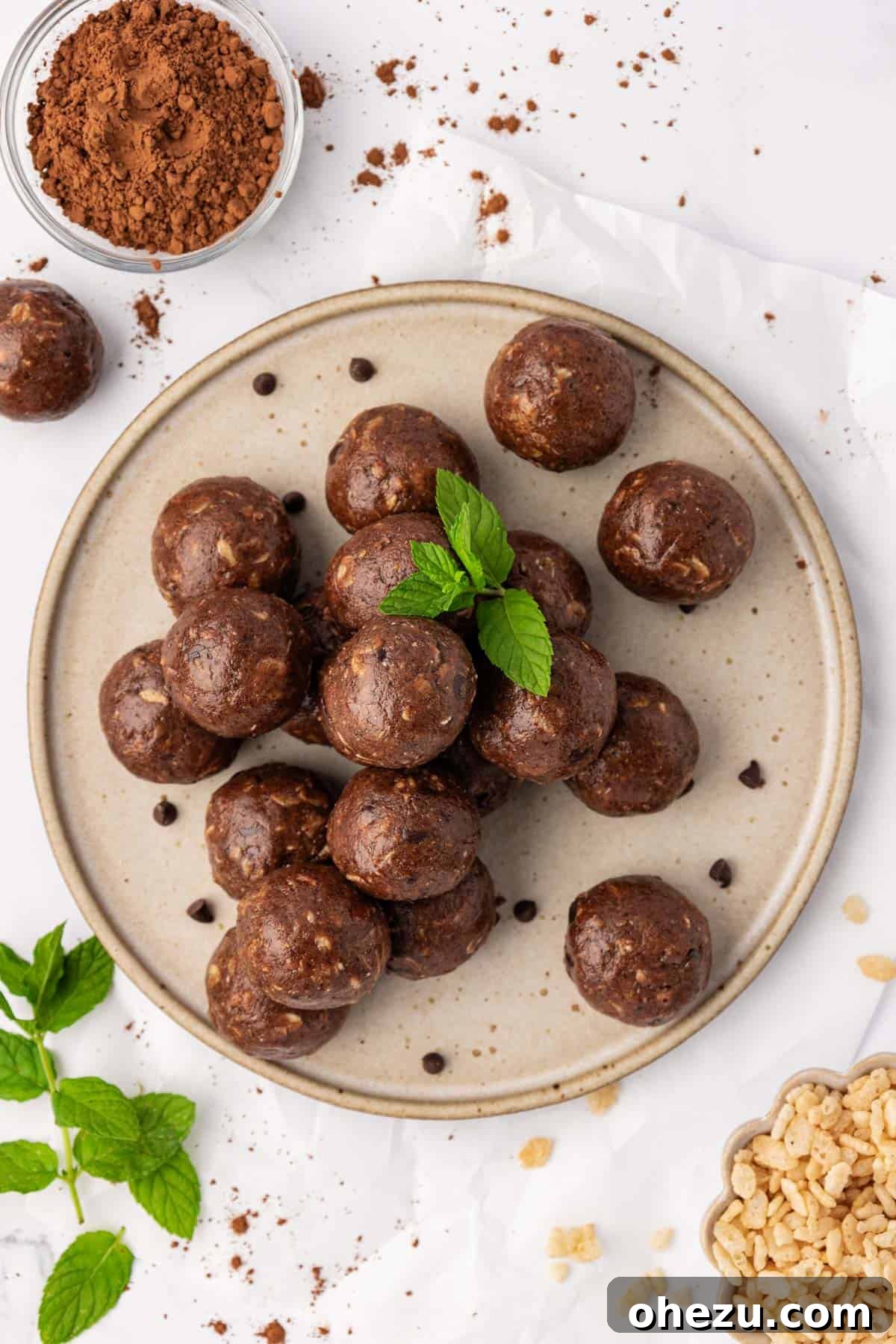mint chocolate energy bites on a plate