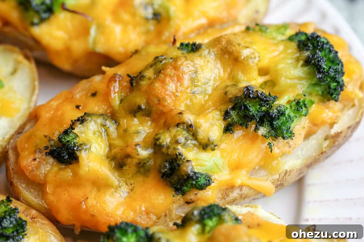 Irresistible Broccoli Cheddar Twice Baked Potatoes 12 Golden, bubbly, cheesy broccoli cheddar twice baked potatoes hot from the oven