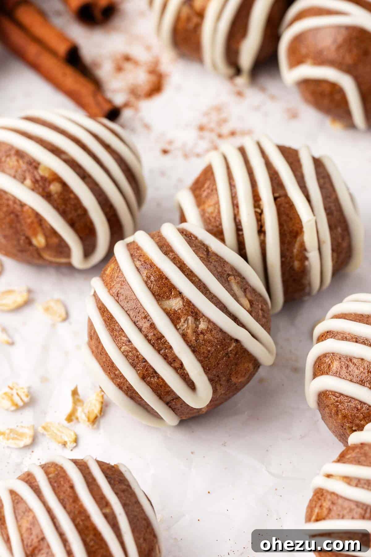 cinnamon roll energy bites in a bowl, ready to serve or store