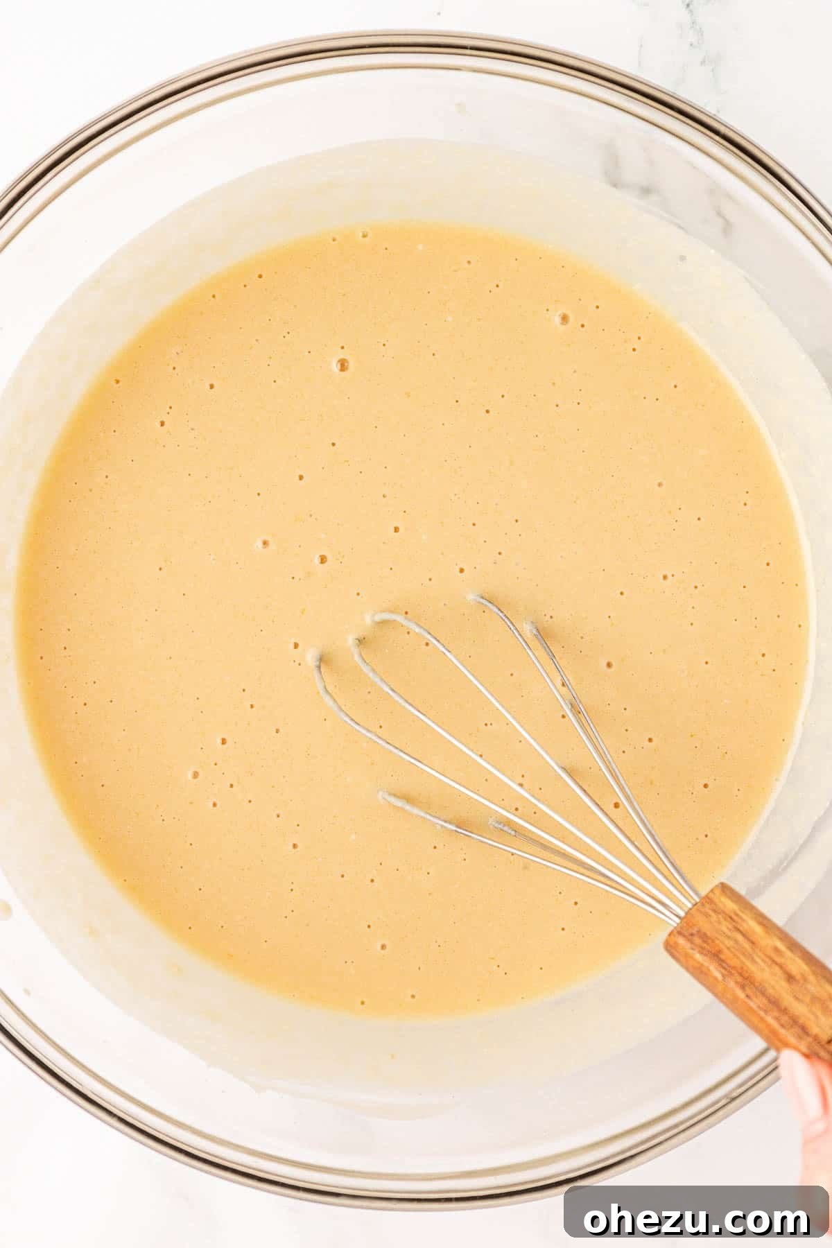 Tangy Greek Yogurt Treat Cake 8 Wet ingredients smoothly whisked together