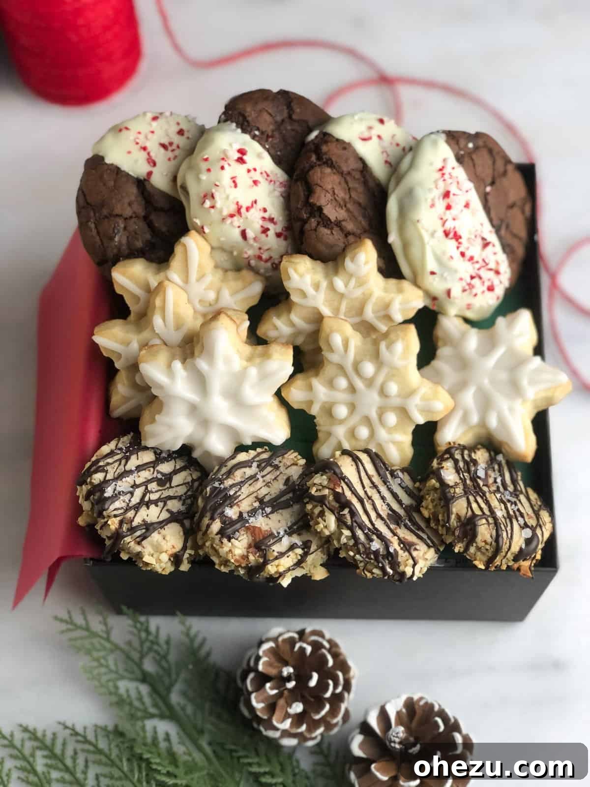 A beautifully arranged stack of Soft-Batch Triple Chocolate Peppermint Cookies, ready to be enjoyed.