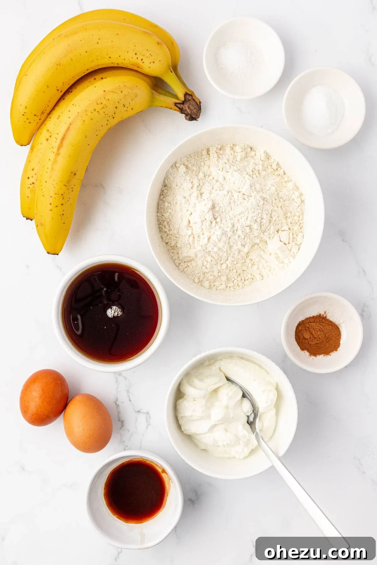 ingredients to make greek yogurt banana mini muffins