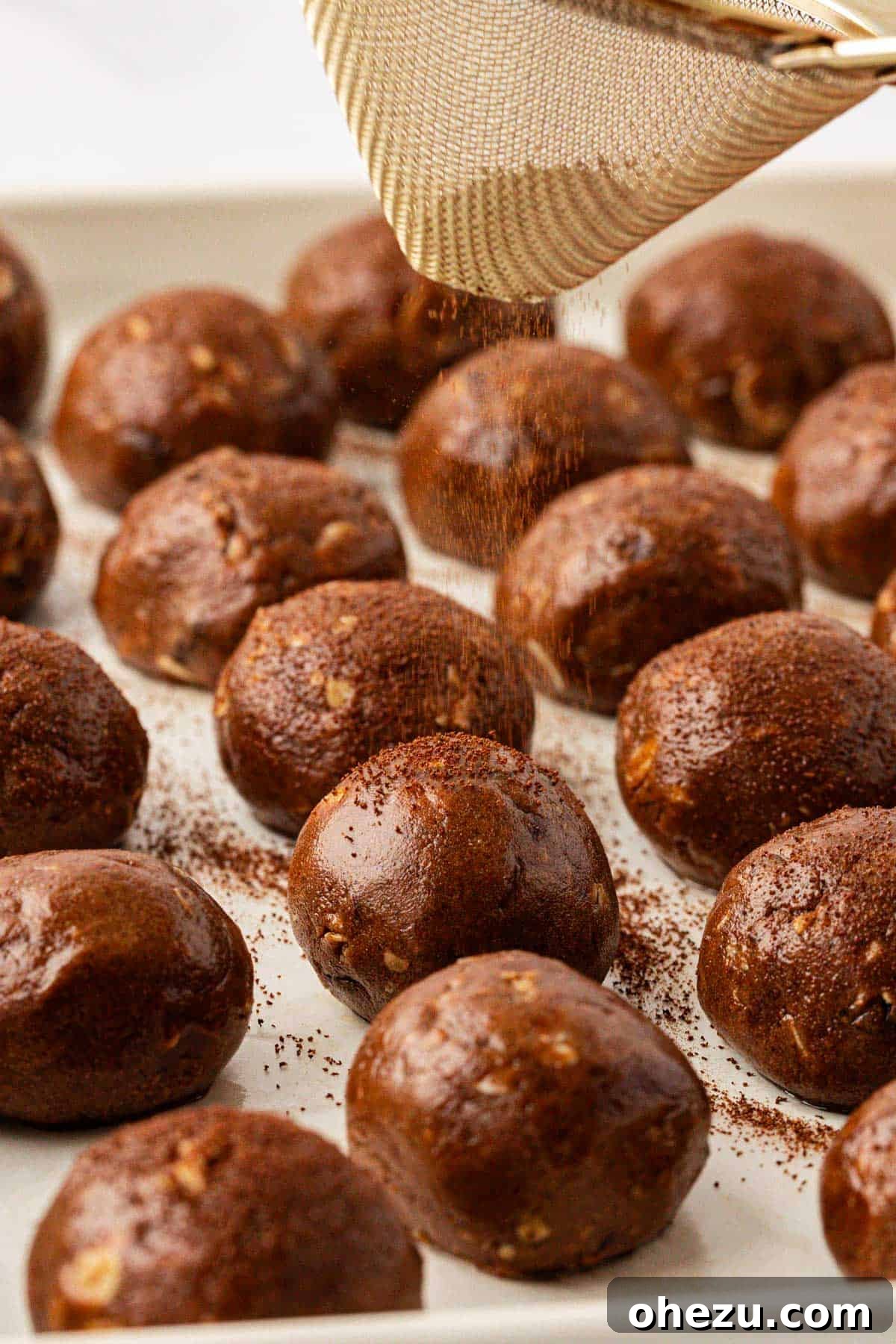 Espresso Energy Bites lightly dusted with espresso powder, enhancing their visual appeal.