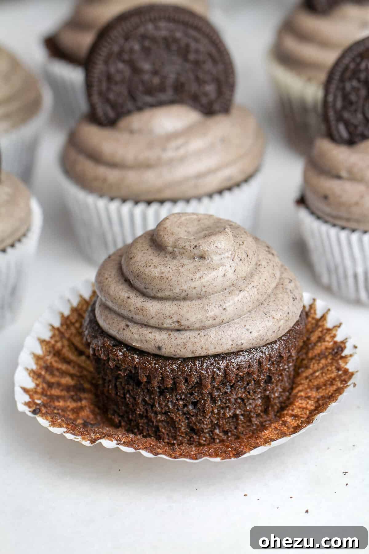 Delicious Triple Oreo Chocolate Cupcakes, perfectly frosted and ready to eat.
