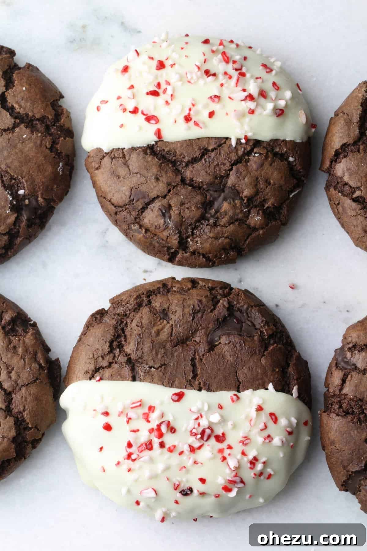 Soft-Batch Triple Chocolate Peppermint Cookies, a festive and chewy delight.