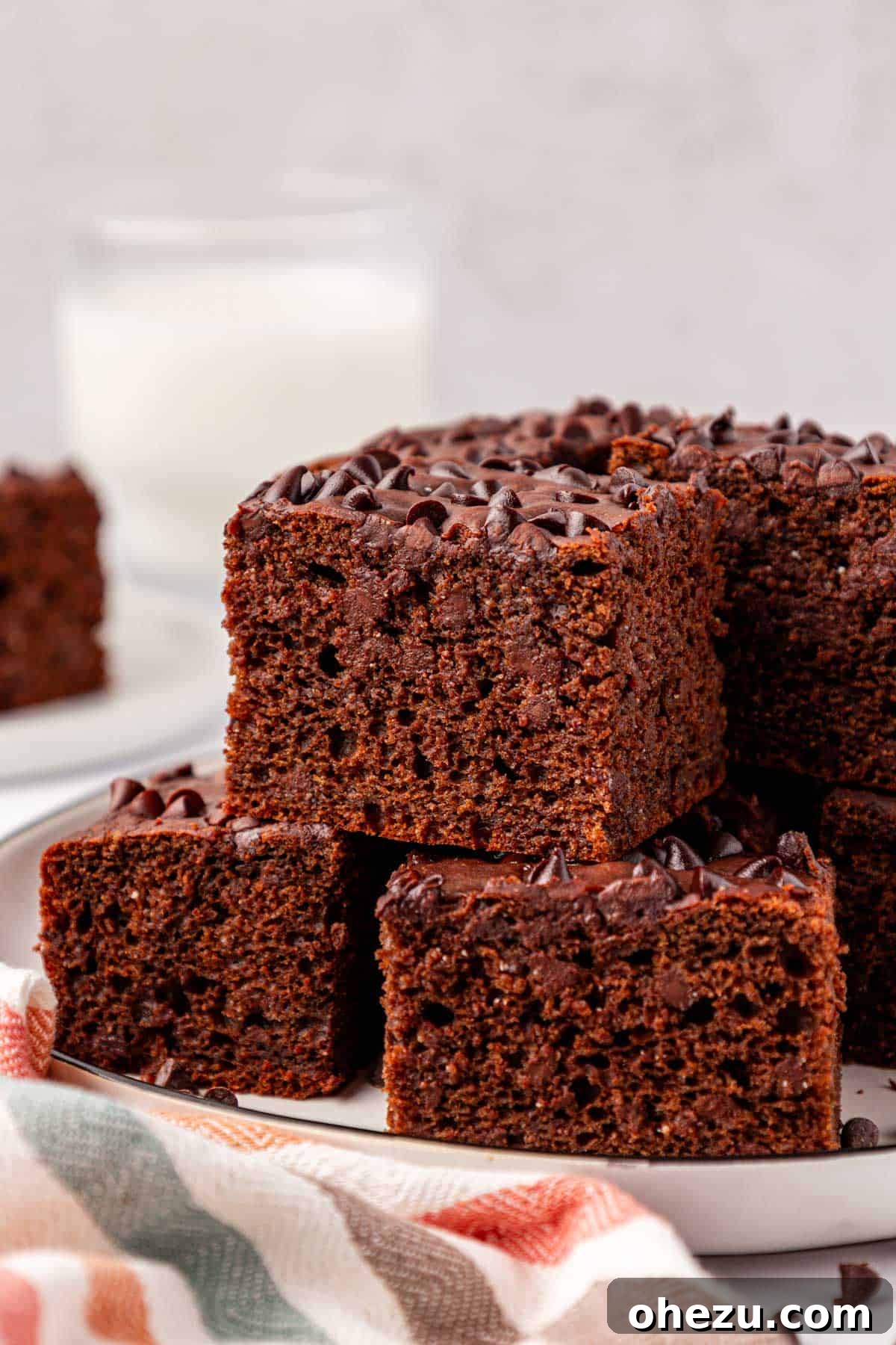 Another view of the chocolate snack cake cut into squares