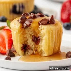Pancake muffin with syrup dripping over it