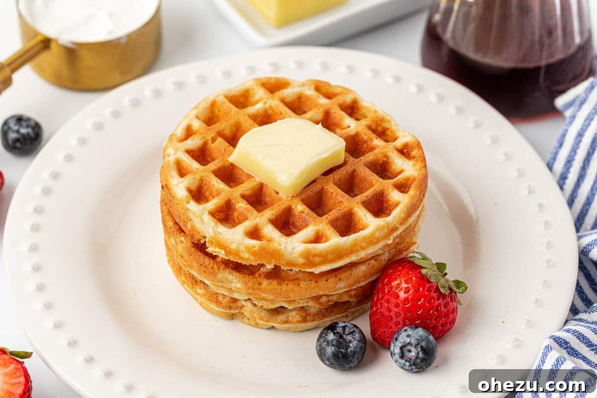Protein-Packed Greek Yogurt Waffles 14 Freshly made Greek yogurt waffles cooling on a wire rack