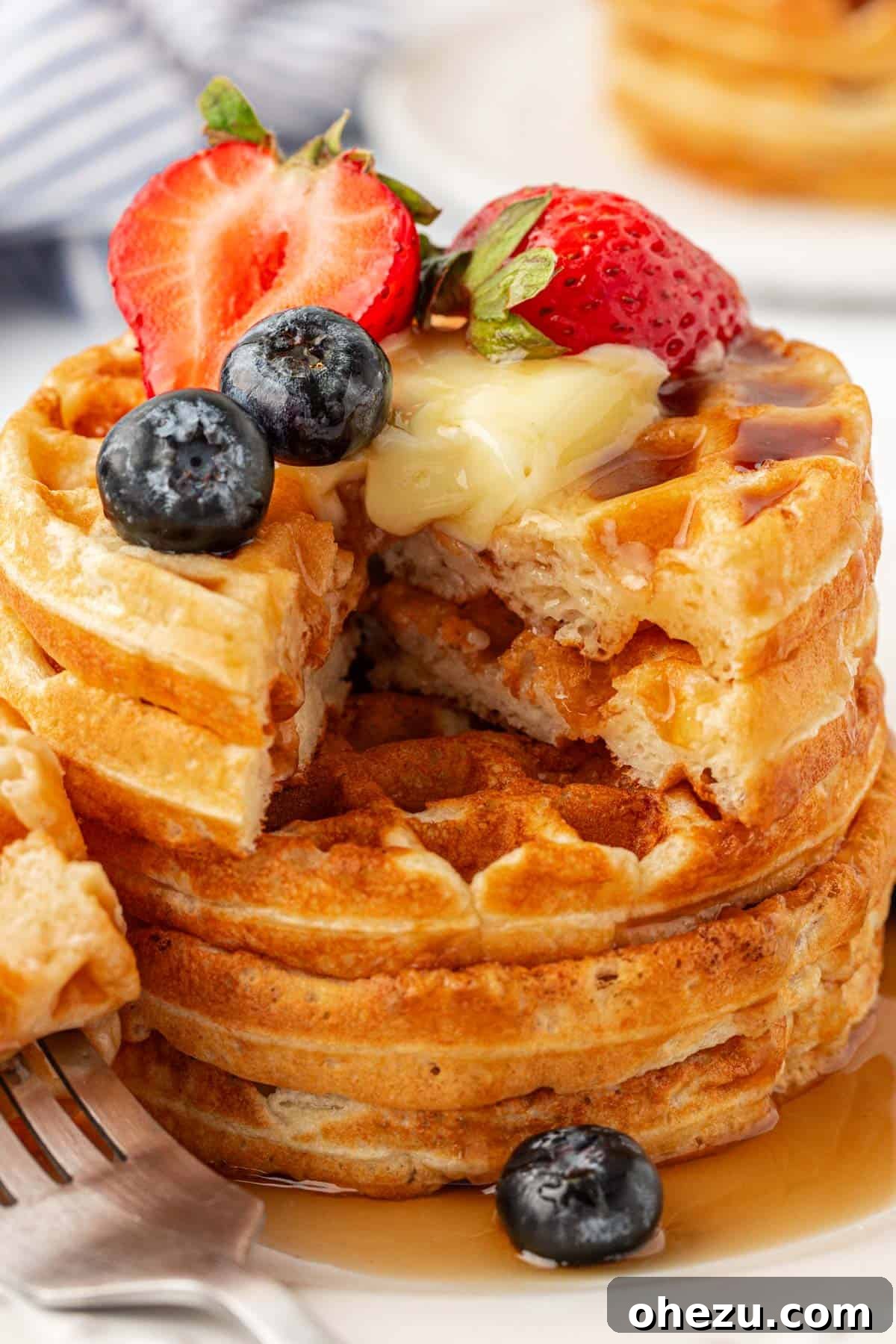 Protein-Packed Greek Yogurt Waffles 22 A beautiful presentation of Greek yogurt waffles, garnished with various toppings and served as a delightful meal