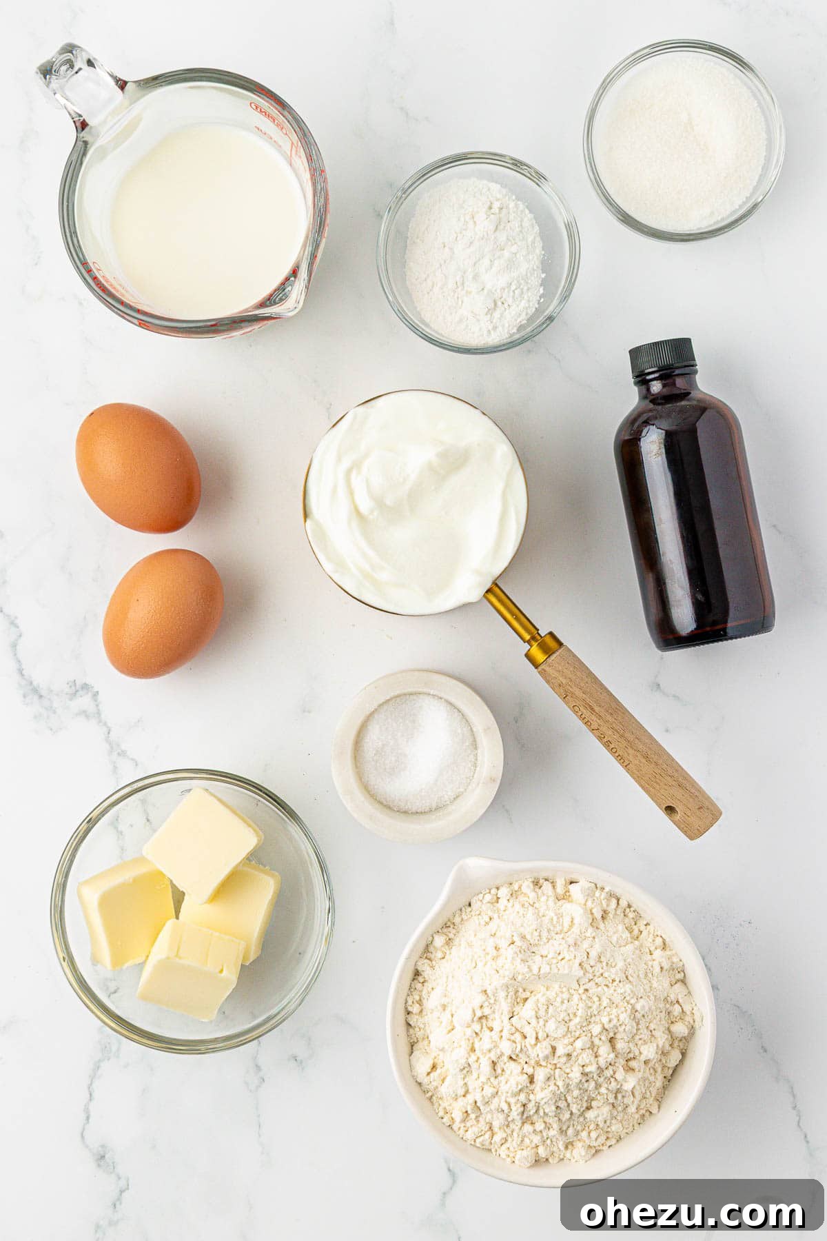 Protein-Packed Greek Yogurt Waffles 5 A collection of fresh ingredients laid out, ready to be mixed for Greek yogurt waffles
