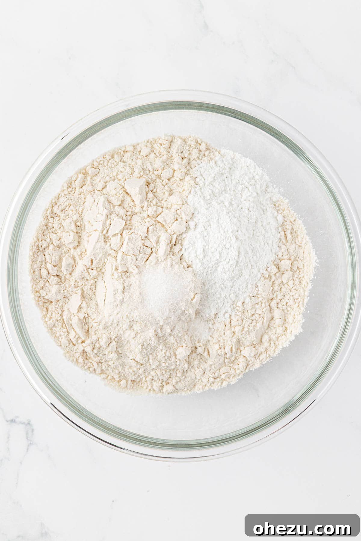 Protein-Packed Greek Yogurt Waffles 6 Dry ingredients for waffles in a mixing bowl