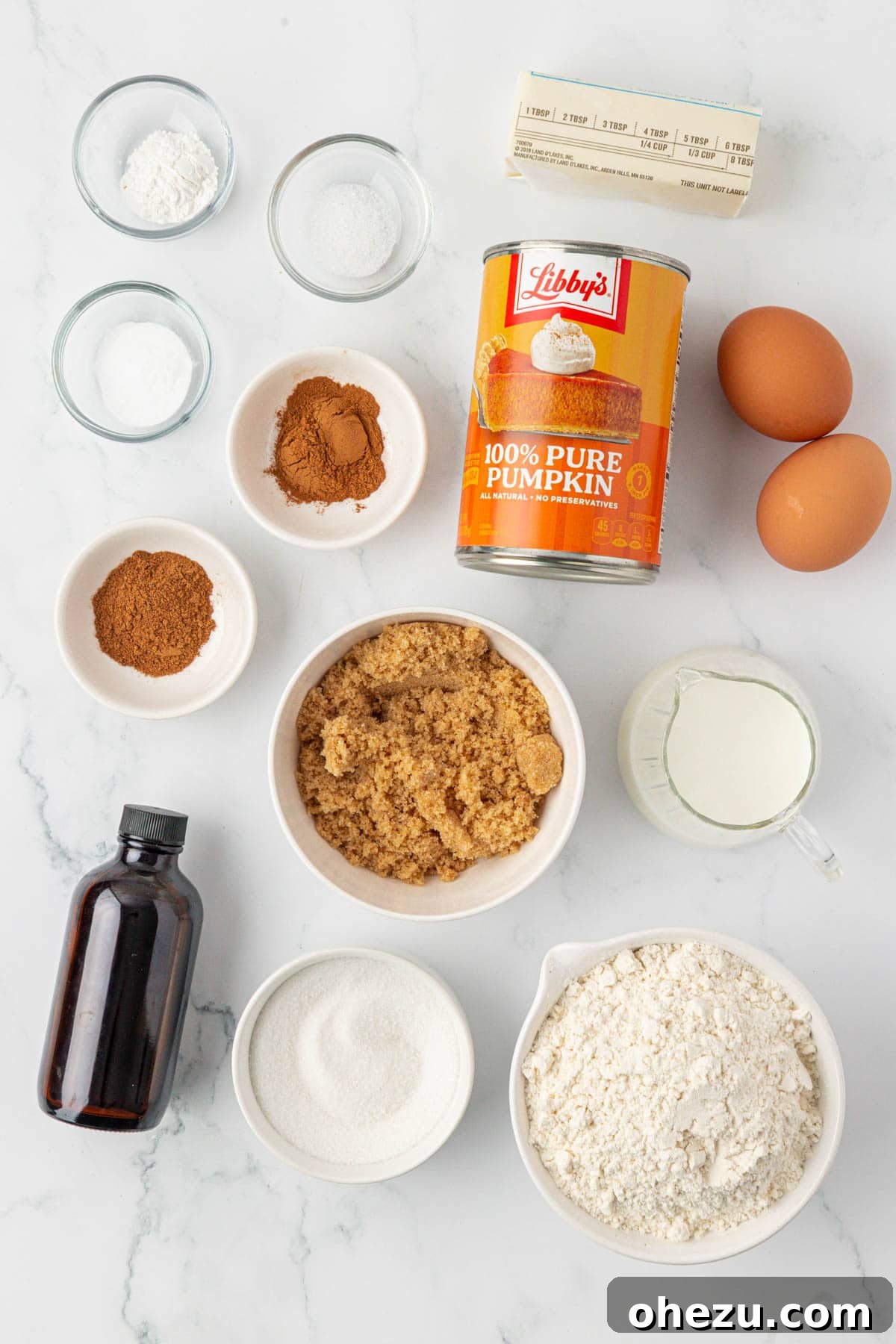 Spiced Pumpkin Donut Bites 4 A visual guide showing all the key ingredients needed to bake pumpkin donut mini muffins