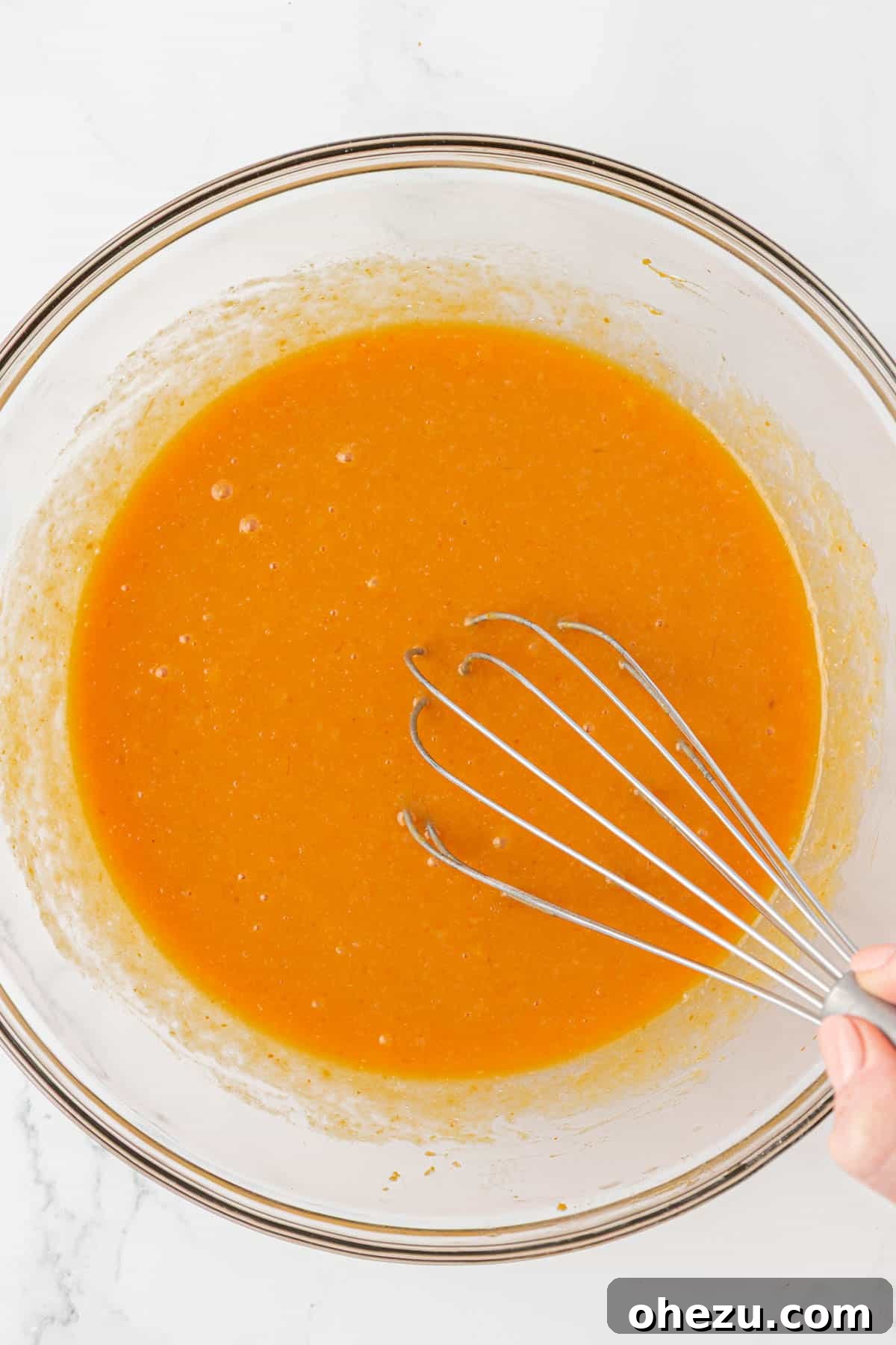 Spiced Pumpkin Donut Bites 8 Wet ingredients for pumpkin muffins thoroughly whisked to a smooth consistency