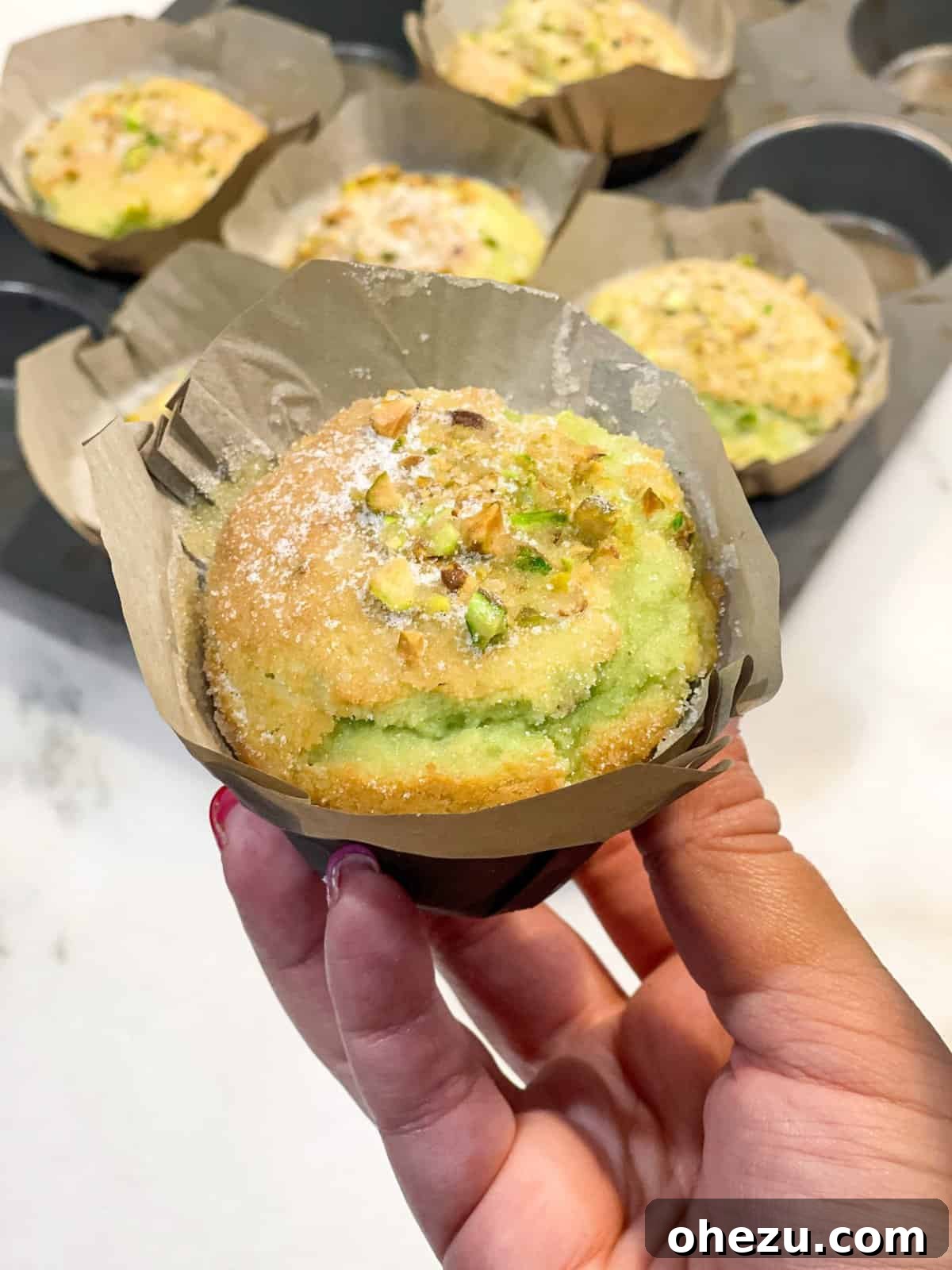 Ingredients for bakery style pistachio muffins laid out on a table