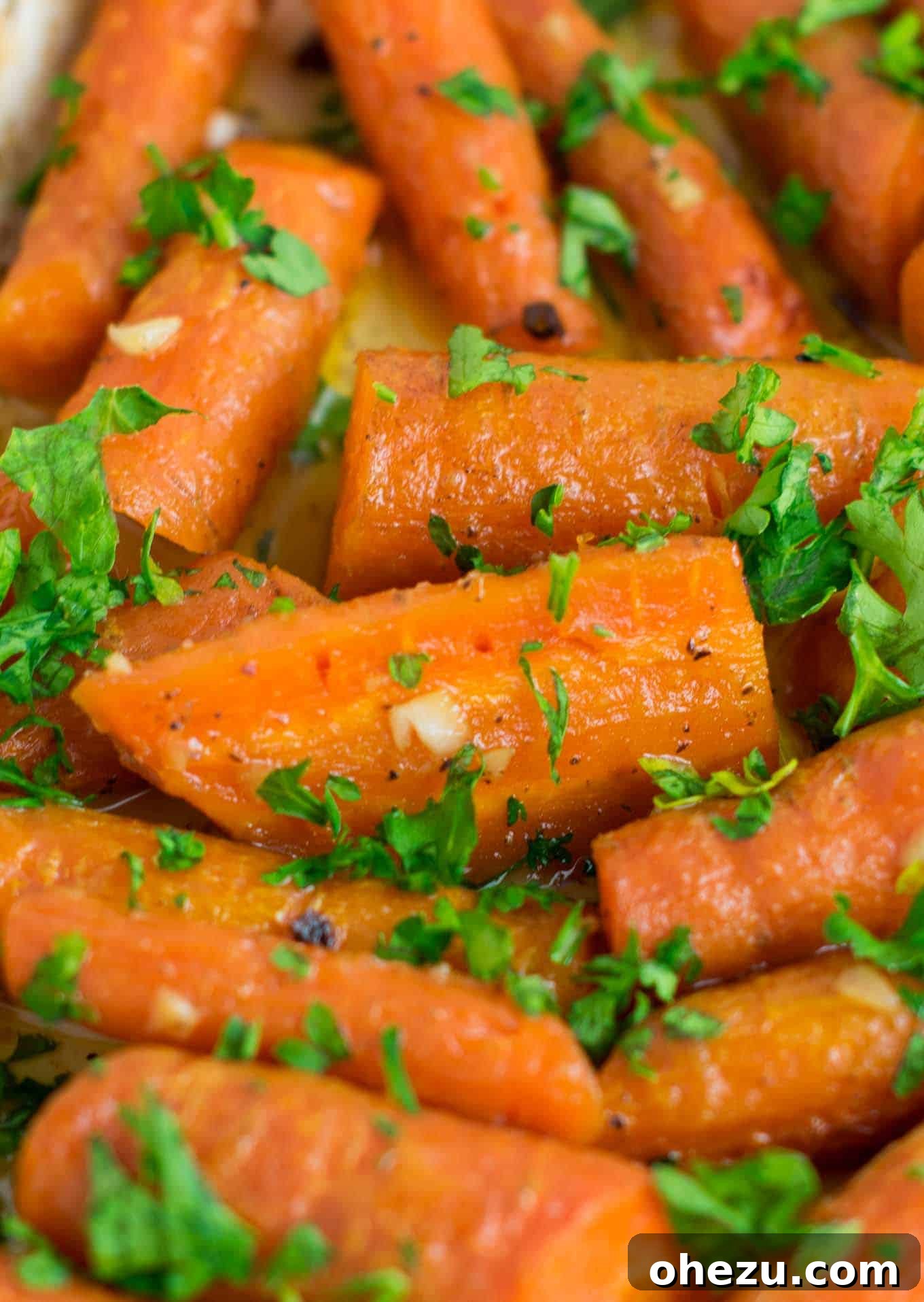 A simple yet elegant serving of easy roasted garlic carrots, ideal for any meal.