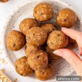 Hearty oatmeal cookie energy balls, flecked with chocolate chips and warm spices
