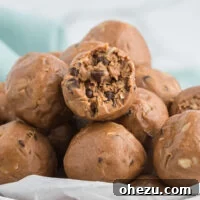 Rich chocolate protein balls, dusted lightly with cocoa powder