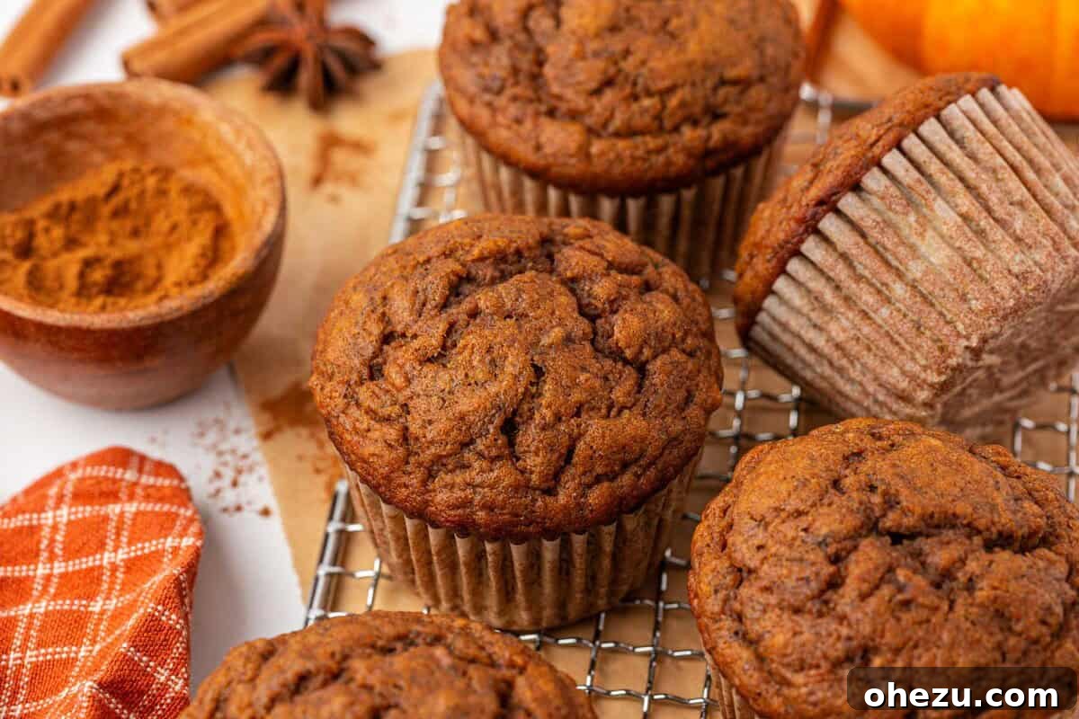 Freshly baked pumpkin banana muffins cooling in the muffin tin