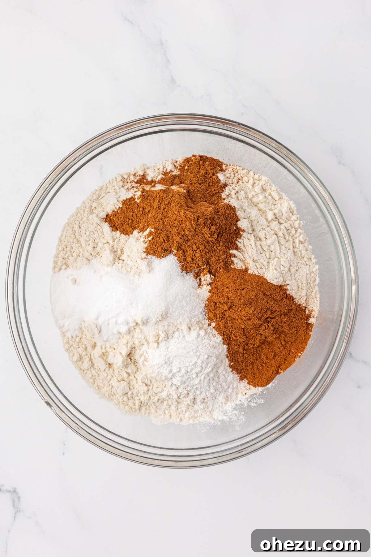 Dry ingredients in a mixing bowl before whisking