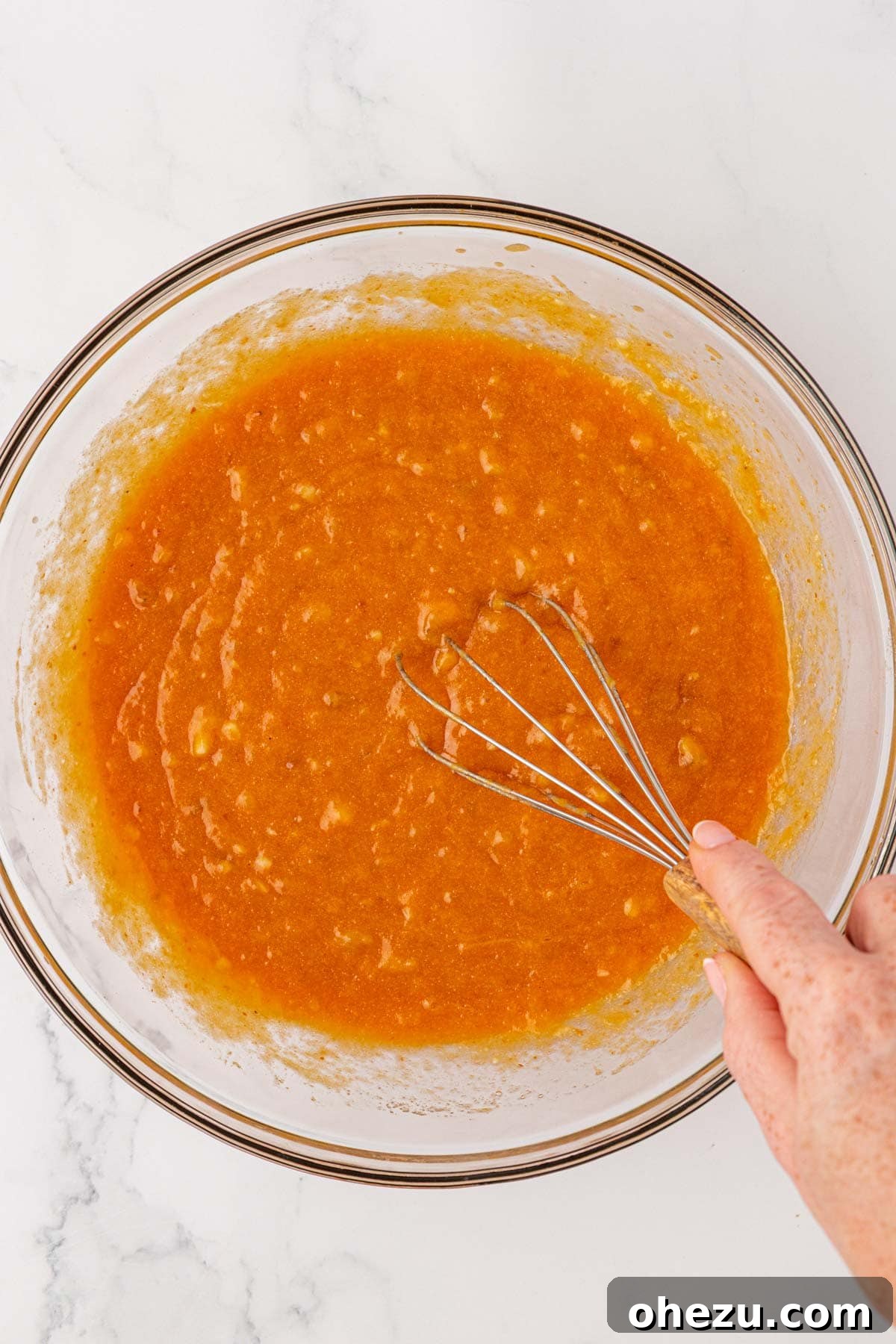 Smooth, whisked wet ingredients in a bowl