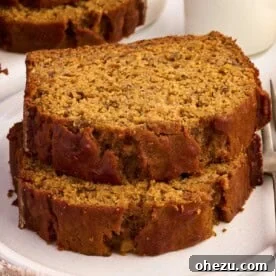 Delicious Pumpkin Banana Bread on a plate, ready to be served and enjoyed