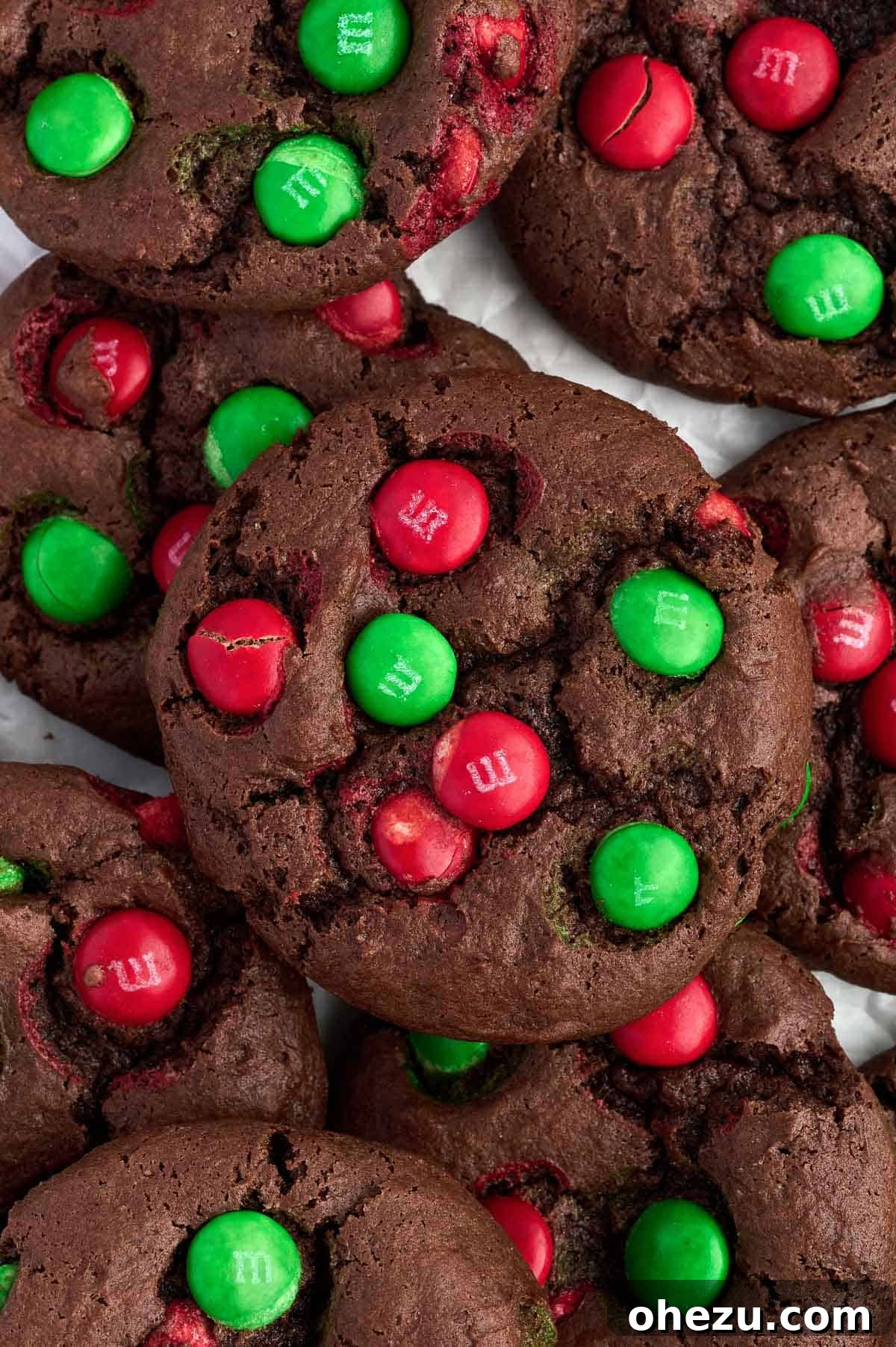chocolate Christmas cookies arranged festively