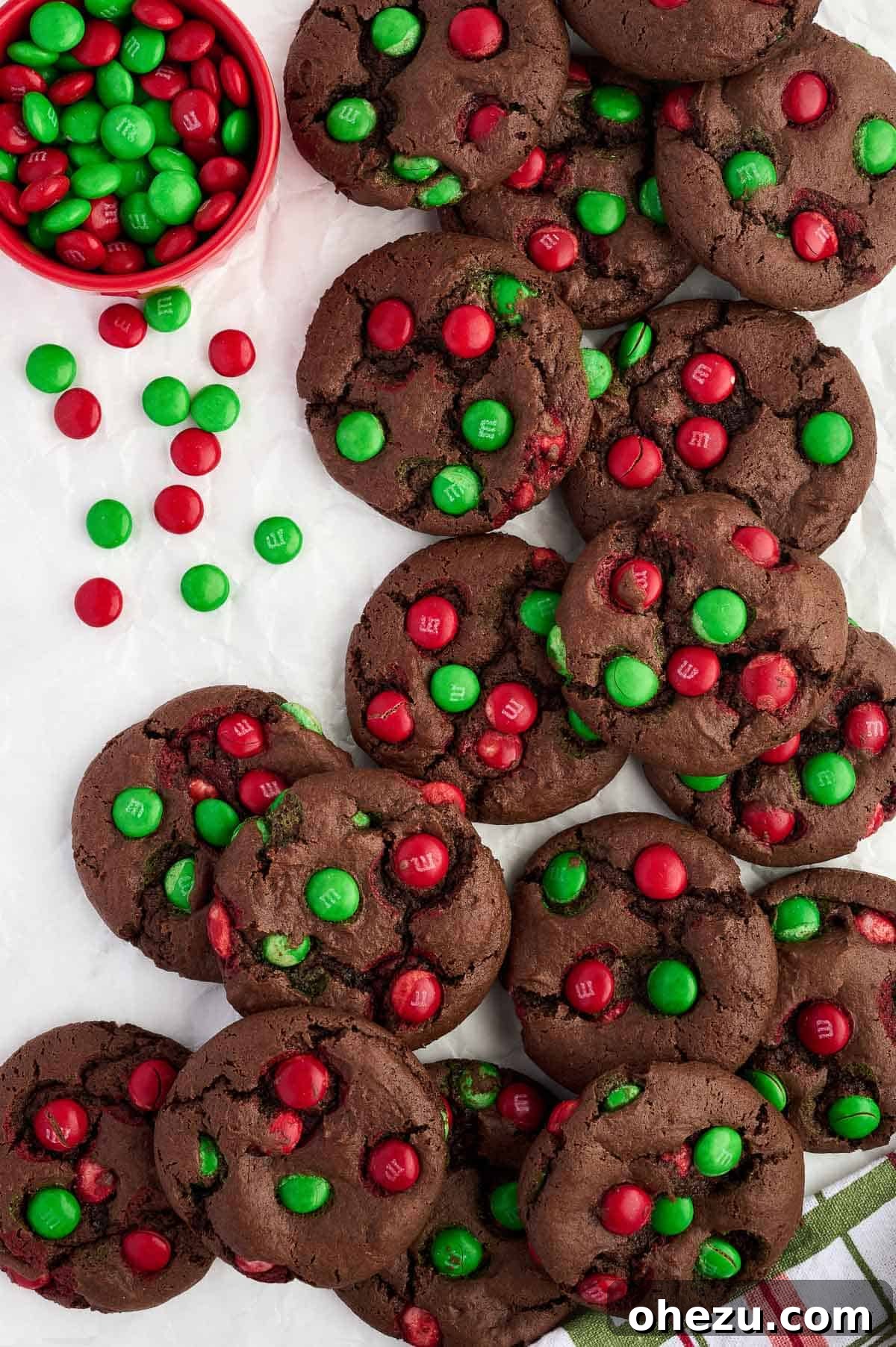 chocolate Christmas cookies in a festive bowl