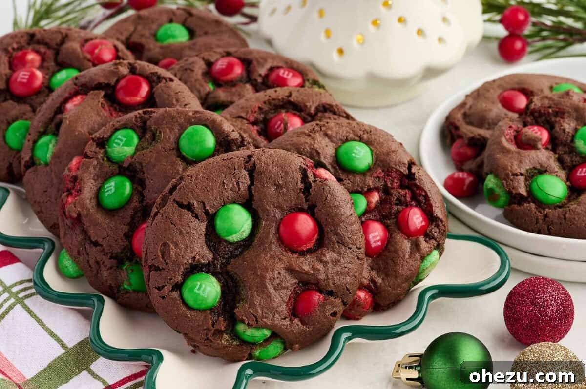 assortment of chocolate Christmas cookies on a white plate