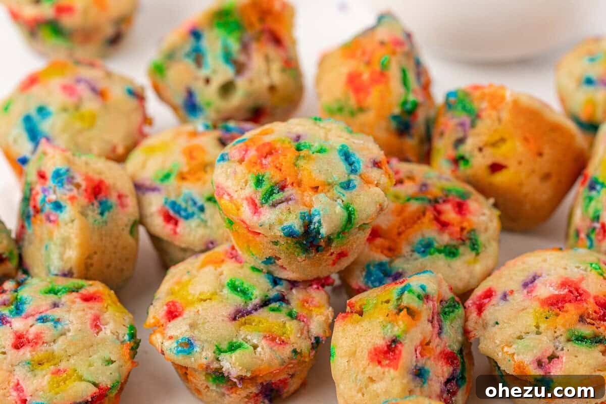 Birthday cake mini muffins in a decorative bowl, perfect for serving