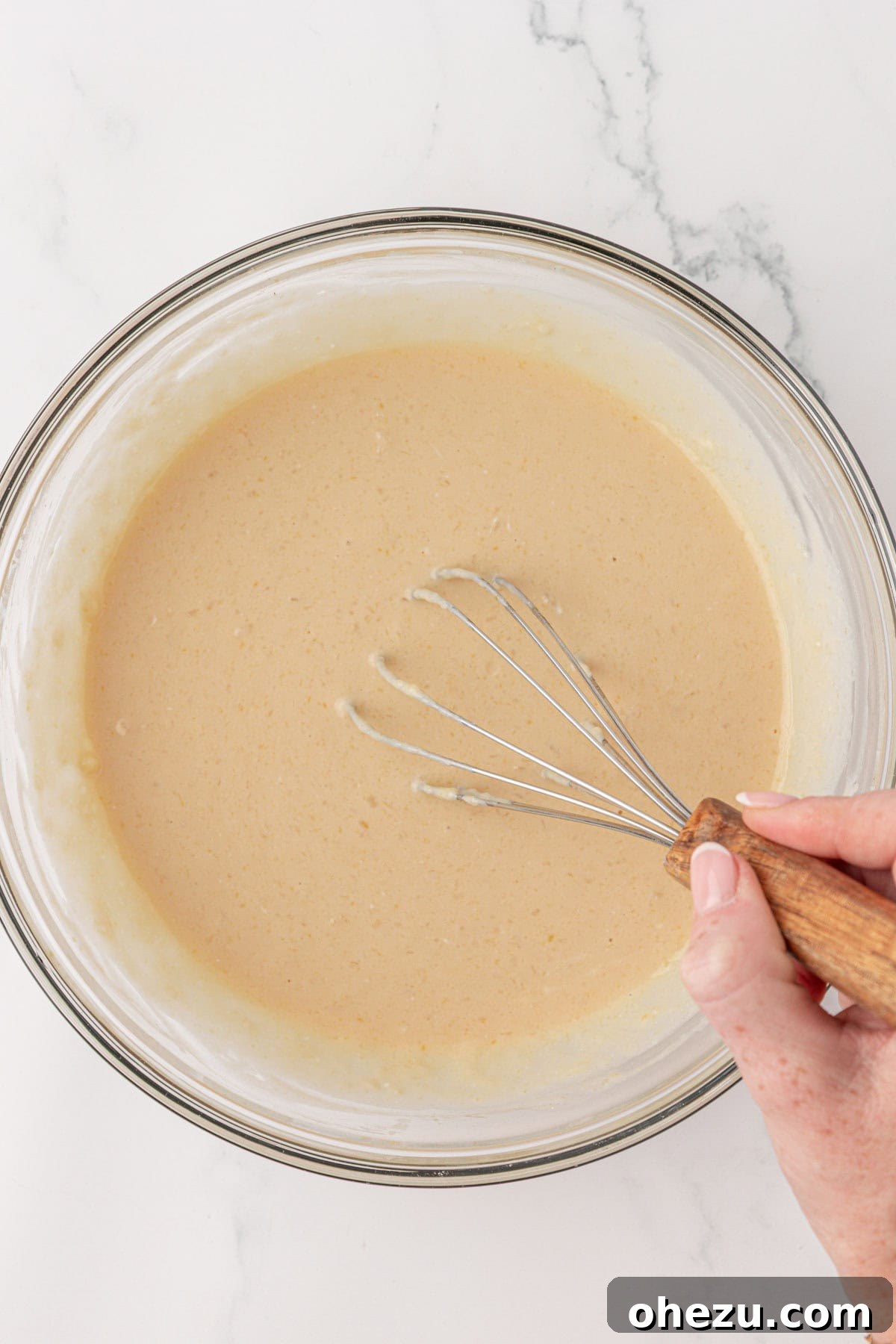 Wet ingredients whisked until smooth and fully incorporated