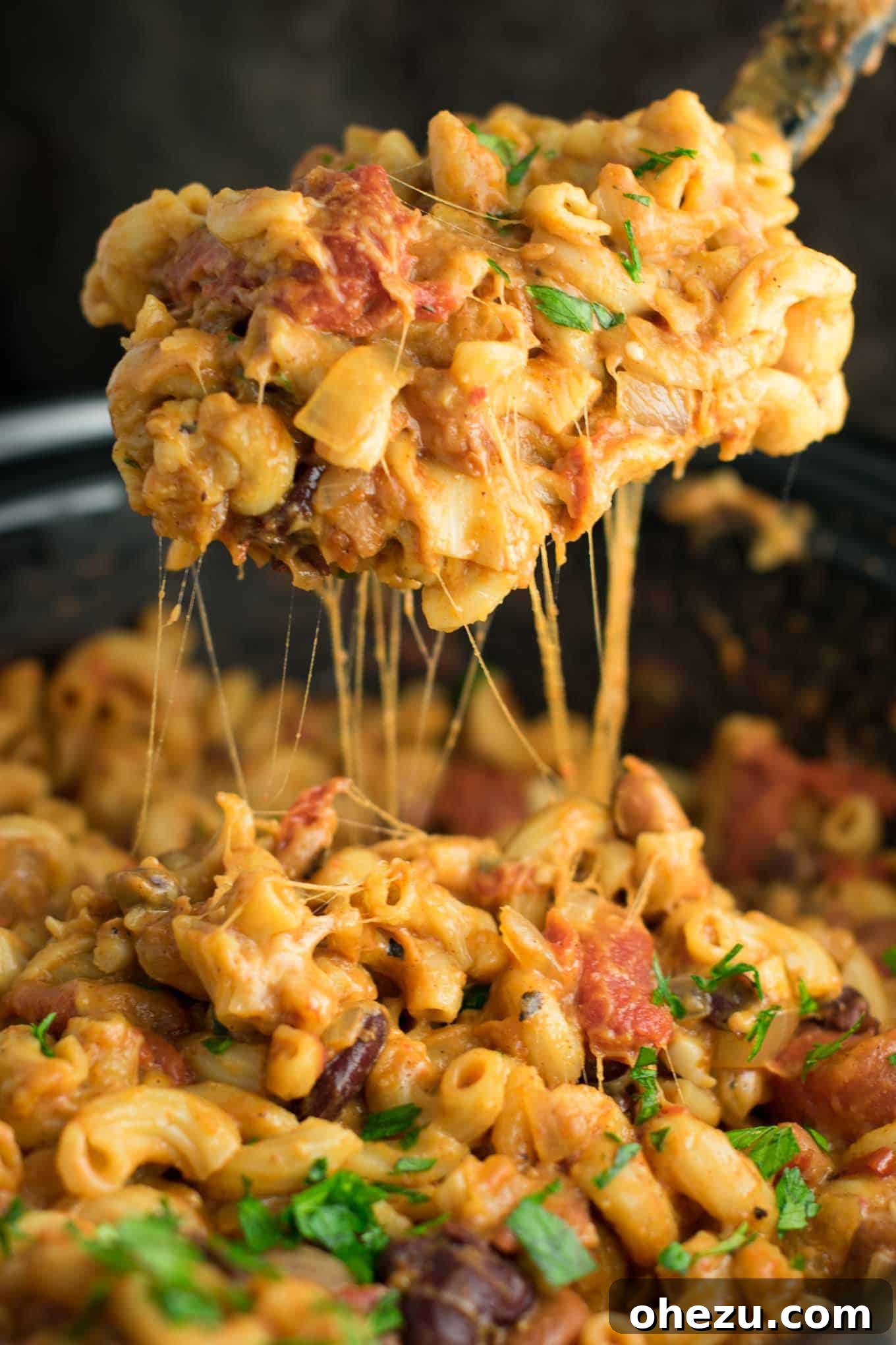 Vegetarian crock pot chili mac, a favorite family meal