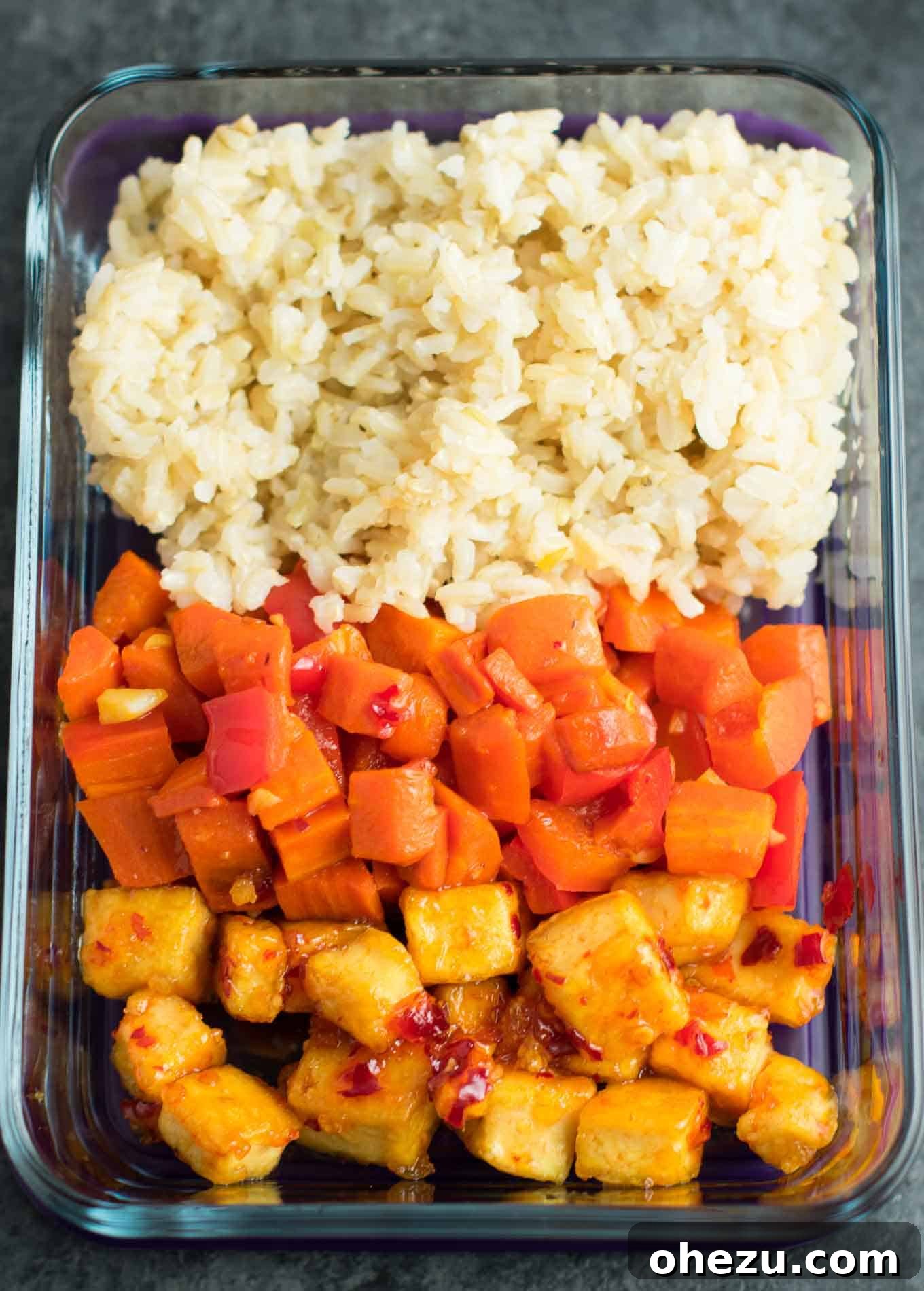 Sweet Chili Tofu Power Bowls 5 Meal Prep Sweet Chili Tofu Bowls with brown rice and vegetables. A delicious vegan or vegetarian meal! #vegan #vegetarian #veganmealprep #tofu