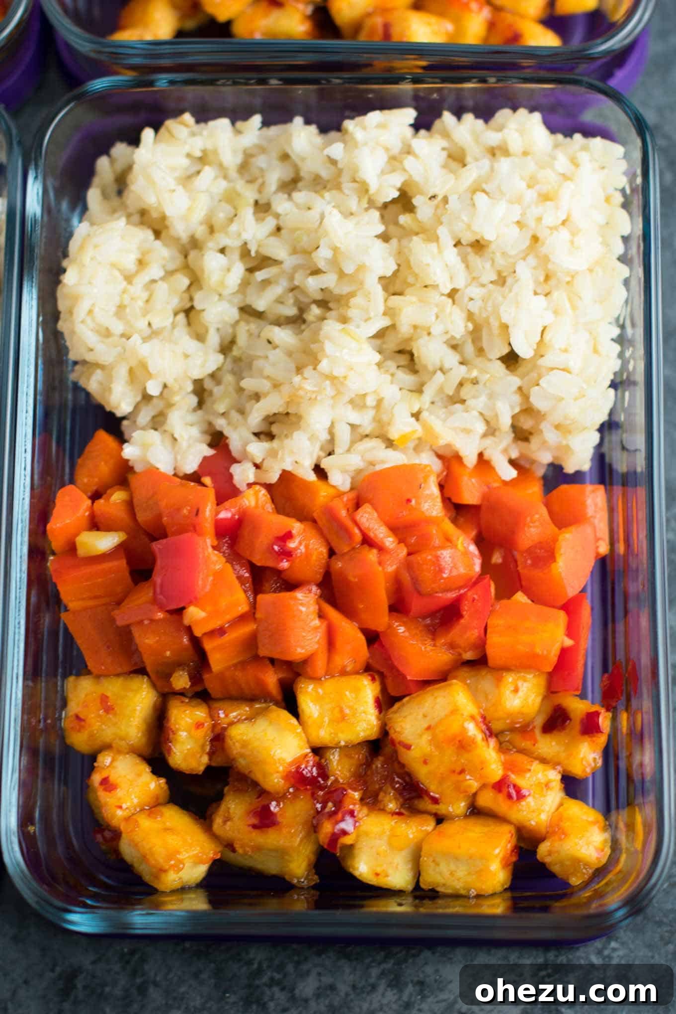 Sweet Chili Tofu Power Bowls 7 Meal Prep Sweet Chili Tofu Bowls with brown rice and vegetables. A delicious vegan or vegetarian meal! #vegan #vegetarian #veganmealprep #tofu