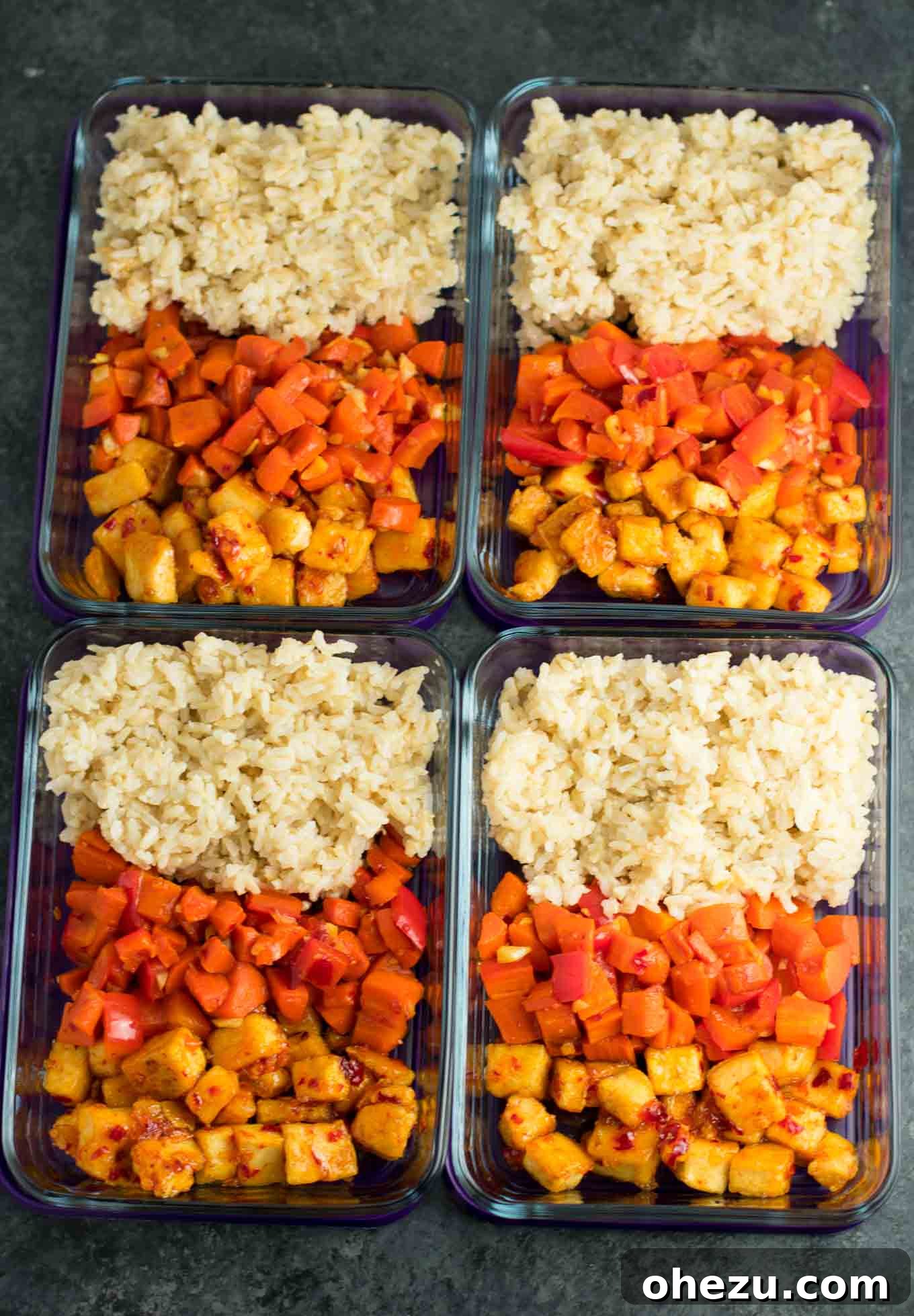 Sweet Chili Tofu Power Bowls 10 Meal Prep Sweet Chili Tofu Bowls with brown rice and vegetables. A delicious vegan or vegetarian meal! #vegan #vegetarian #veganmealprep #tofu