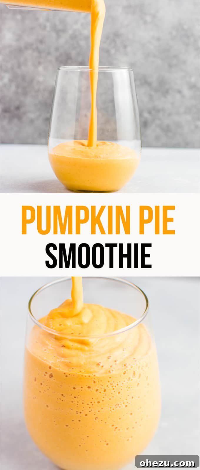 Image with text "Pumpkin Pie Smoothie" and an appealing picture of the drink.