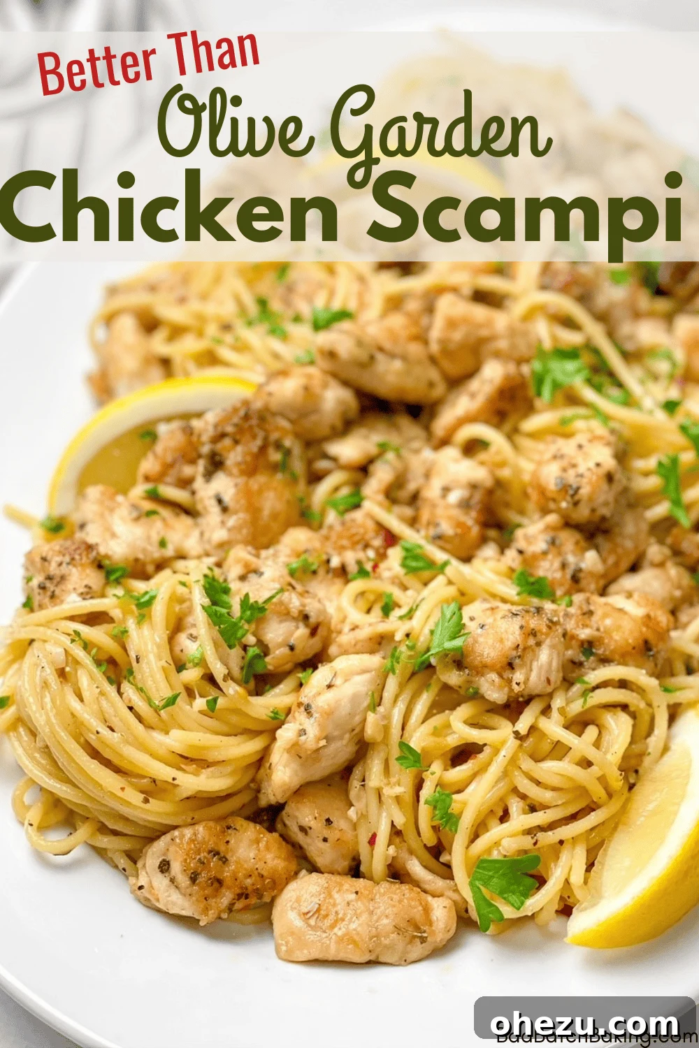 The Ultimate Homemade Chicken Scampi 6 A serving of Better Than Olive Garden Chicken Scampi with breadsticks