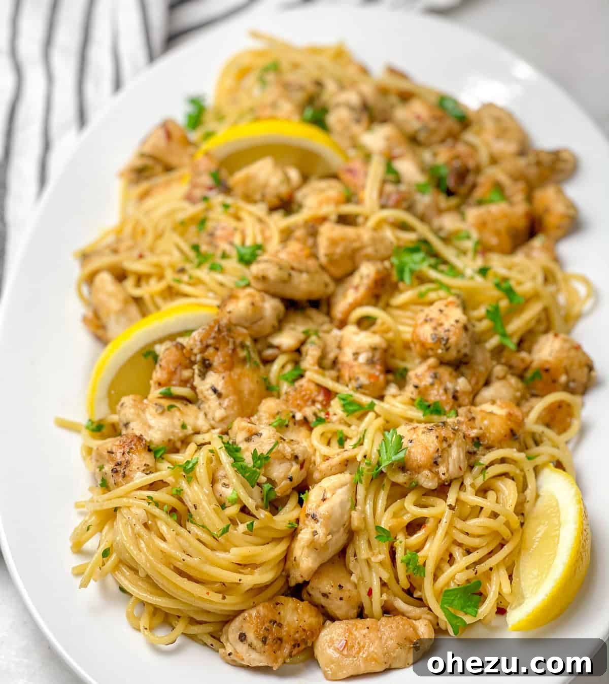 The Ultimate Homemade Chicken Scampi 7 Full spread of Better Than Olive Garden Chicken Scampi meal, including side dishes