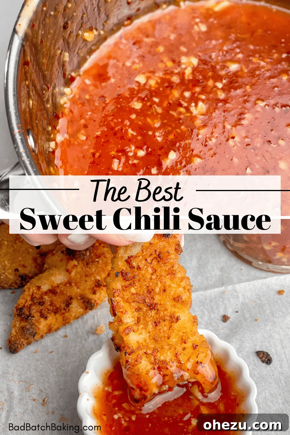 A medium saucepan filled with bubbling sweet chili sauce on a stovetop