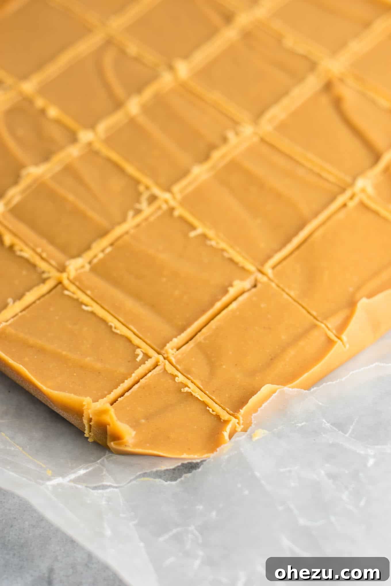 Ultimate healthy vegan peanut butter fudge recipe, showing a close up of the fudge with a subtle texture. #healthyfudge #healthyveganfudge #vegandessert #peanutbutter #glutenfree #vegan