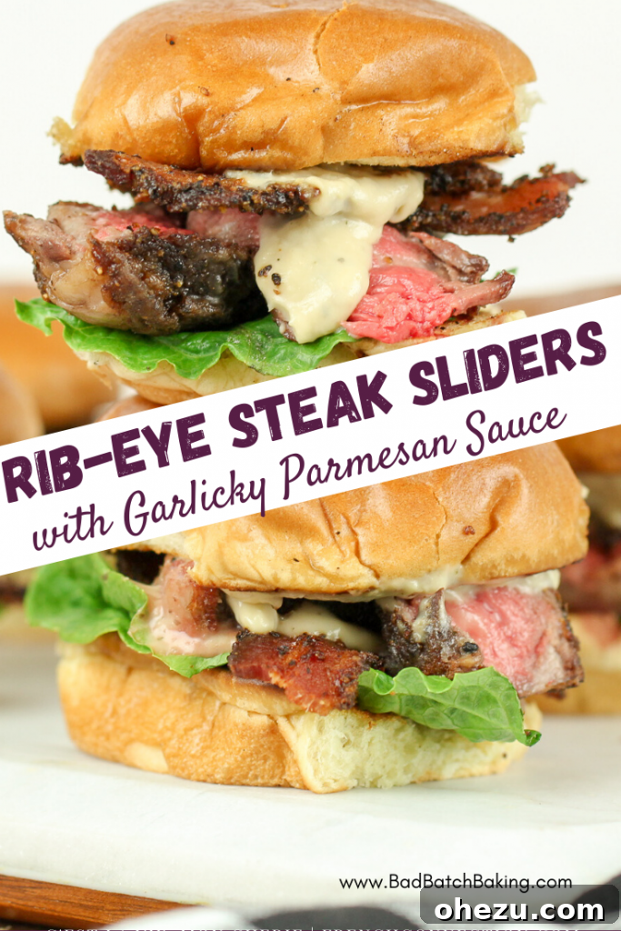 Super Bowl 2022 Your Championship Feast 15 Gourmet Rib-Eye Steak Sliders with creamy Garlicky Parmesan Sauce, a luxurious Super Bowl bite