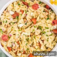chickpea pasta salad in a bowl
