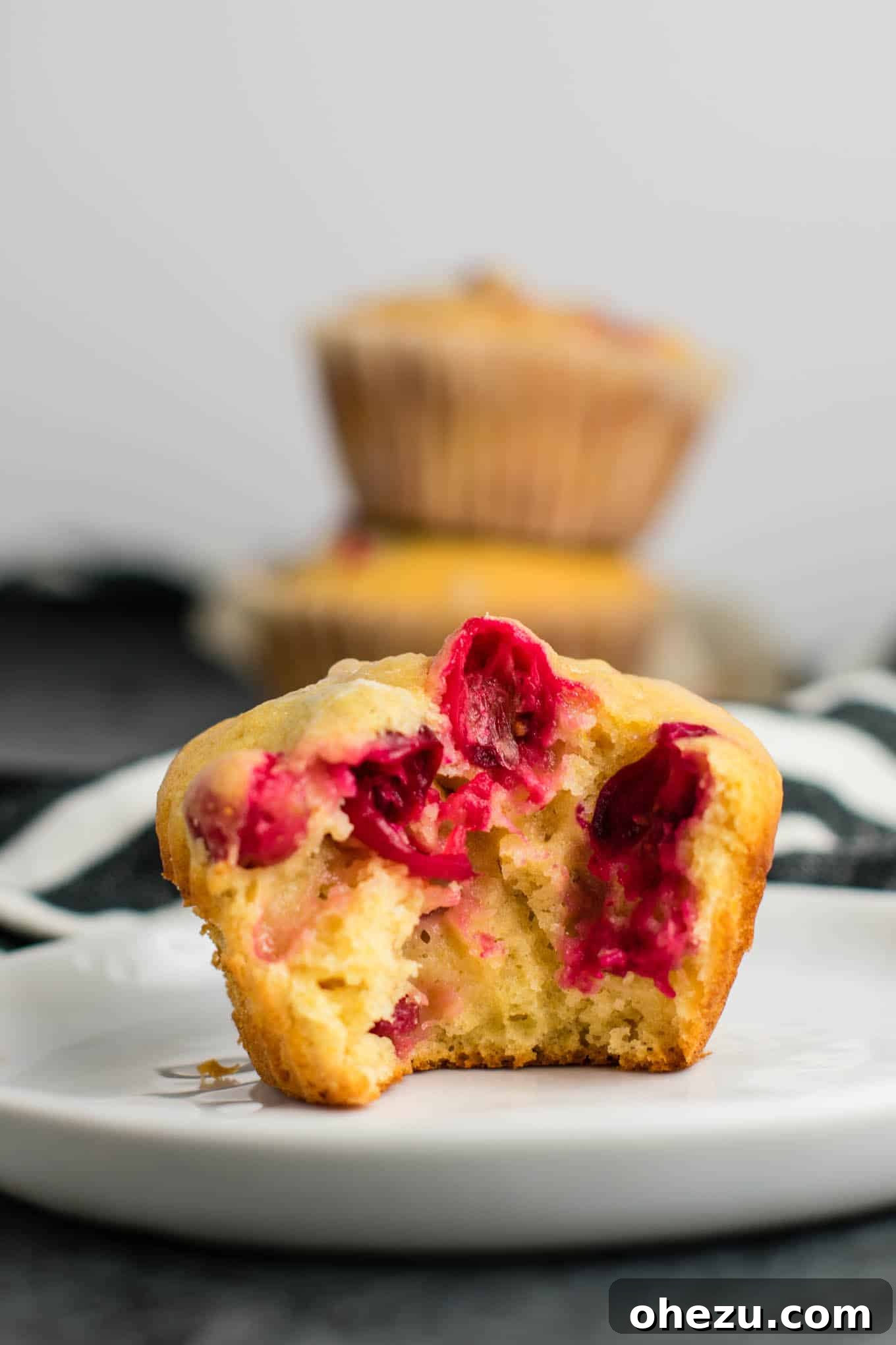 A tray of freshly baked Cranberry Orange Muffins, warm and ready for glazing.