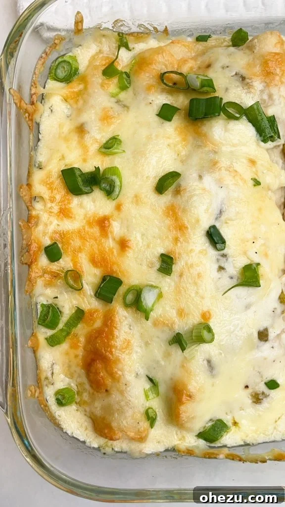Bright and Creamy Chicken Enchiladas 2 Tangy White Chicken Enchiladas, golden brown and bubbly