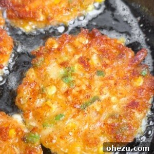 Finished Cheesy Corn Fritters, golden and crispy, ready to be eaten.